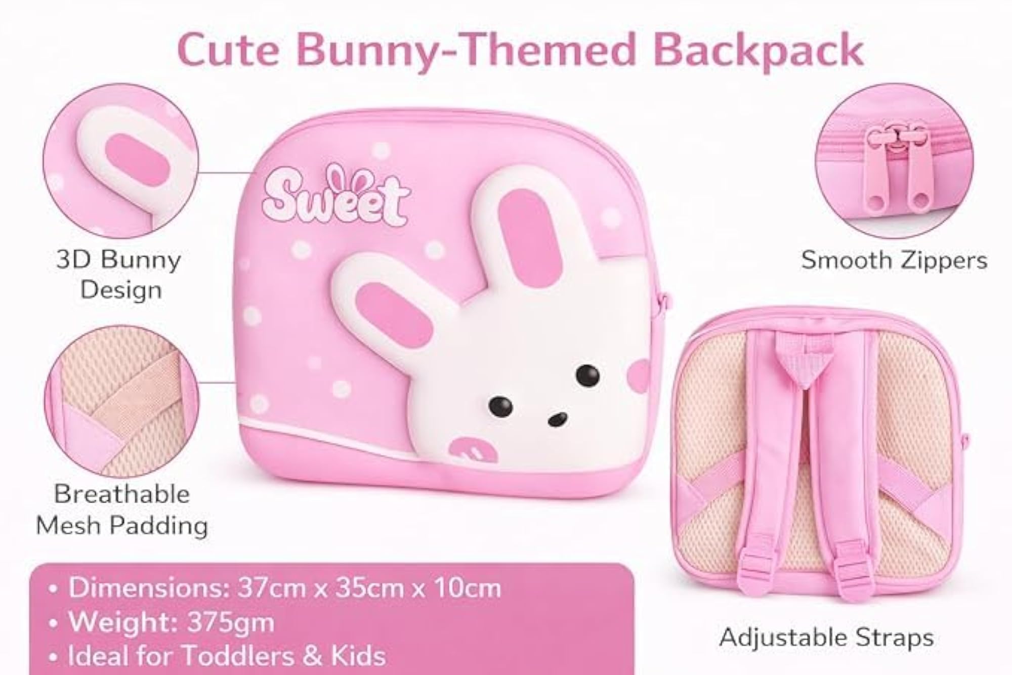Women's Cute Bunny Printed Cosmetic Pouch, Pink